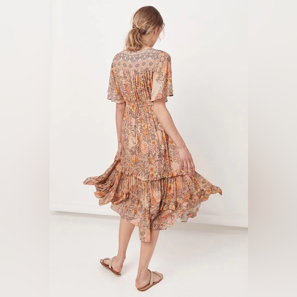 Spell & The Gypsy Amethyst Garden Party Blush‎ Tiered Floral Midi Dress- Size XS - Picture 3 of 10